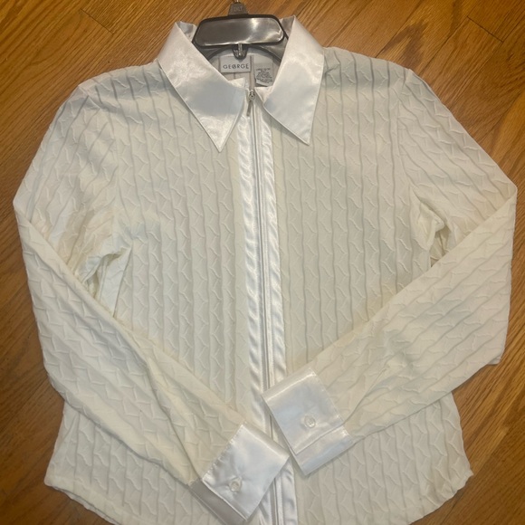 George Tops - Vintage George Women's Ivory Textured Button Down Shirt